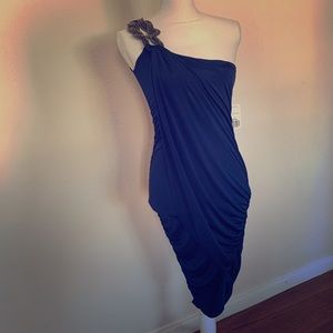 Navy blue one shoulder cocktail dress